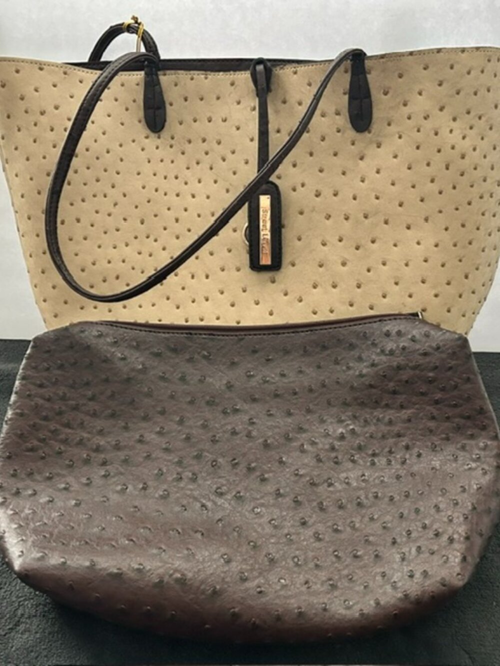 NWT Street Level Faux Ostrich Reversible Structured Tote Bag